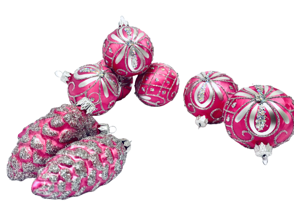 Irisa LUXUSNÍ SET Vánoční ozdoby KATRIN - růžová dekor ornamenty , BOX 39 ks Balení: 39ks, Barva: růžová