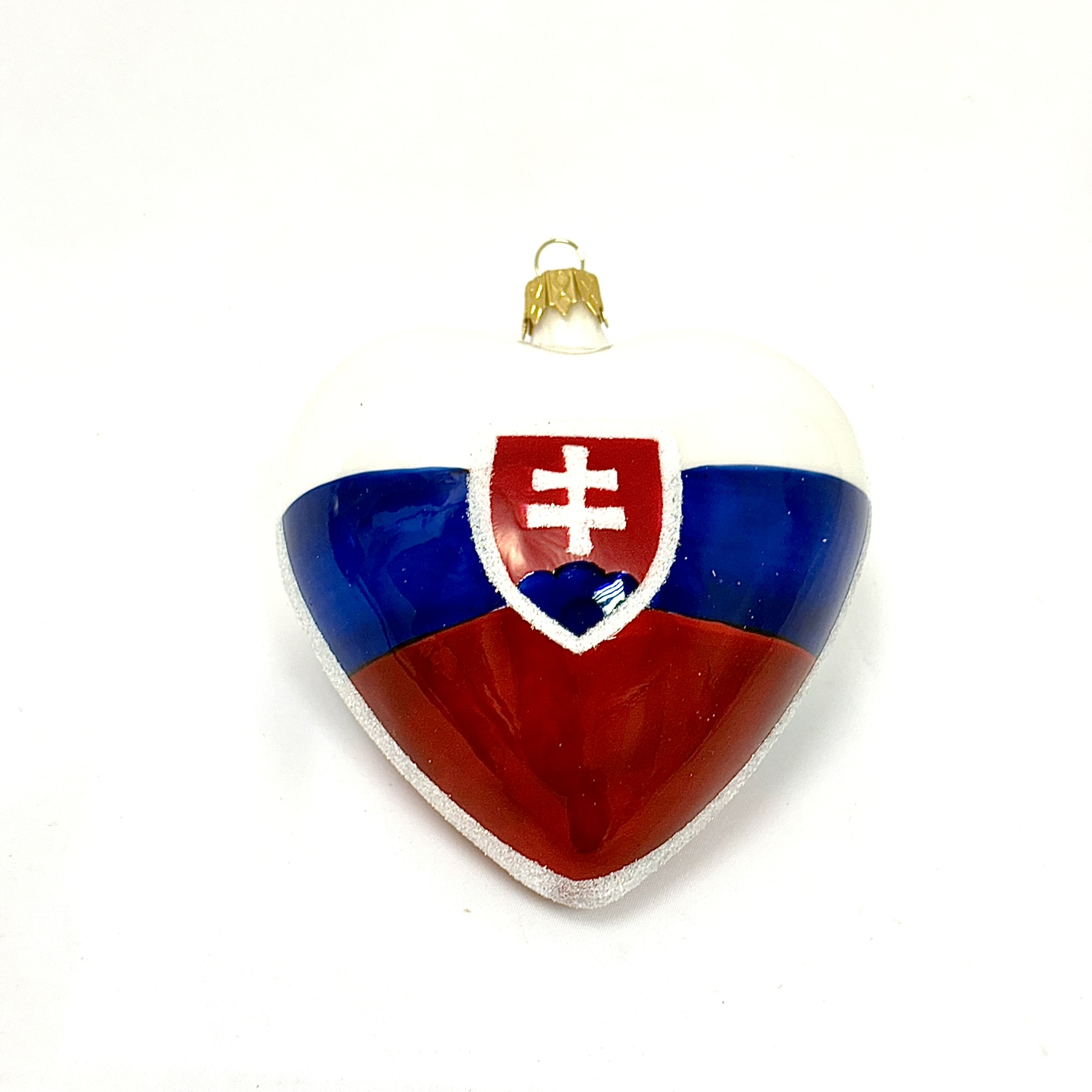 Skleněná ozdoba srdce „Slovenské srdce“, 10 cm, v barvách slovenské vlajky ( velikost 10 cm v dárkové krabičce ) Balení: 1ks, Barva: bílá