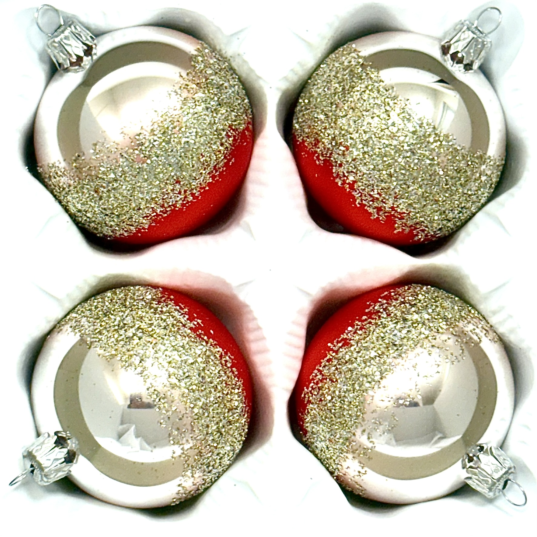 Skleněná vánoční koule Ø 7 cm – Champagne-ruby diagonála (sada 4 ks) Balení: 4ks, Barva: červená